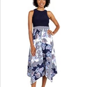 Vince Camuto sleeveless handkerchief midi dress.
